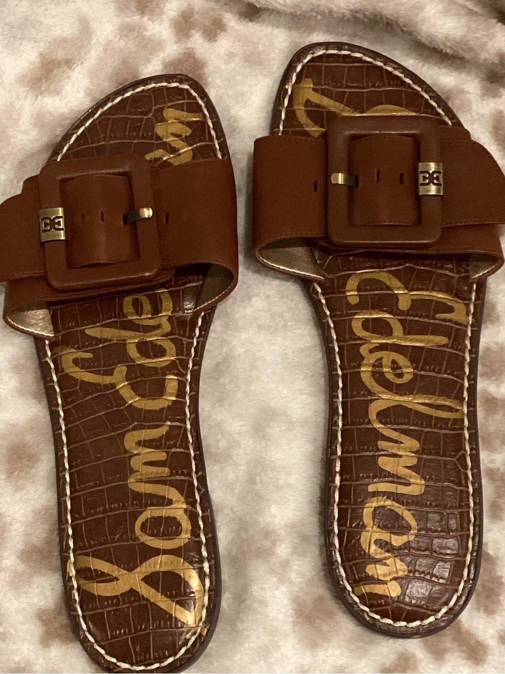 Sam Edelman Gaige Tan/Saddle Leather Buckle Slide Sandals, Size 8 1/2 - Picture 8 of 13
